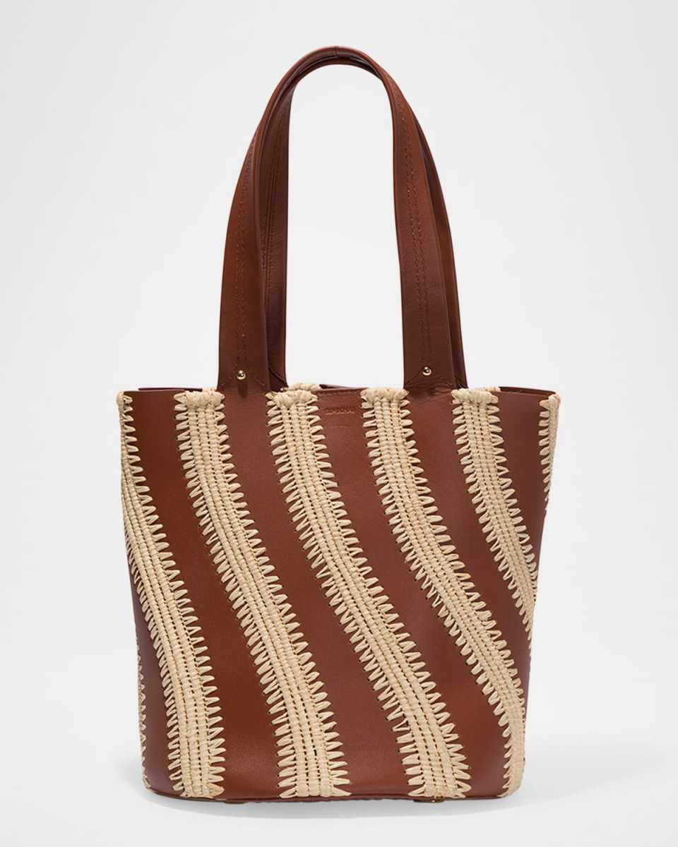 Talia Raffia-Embroidered Leather Tote Bag